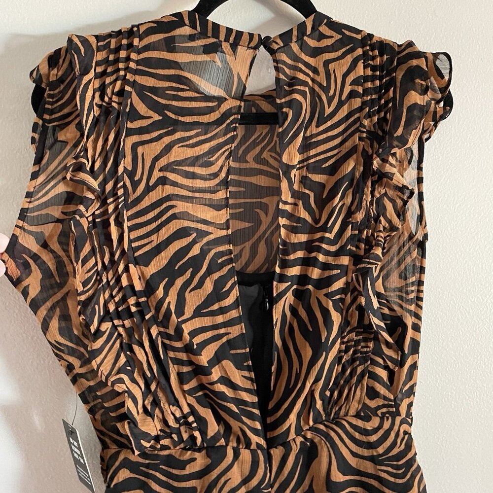 Express Women M Tiger Animal Print Sleeveless Ruffle Ruched Mini Dress NWT - Picture 12 of 12